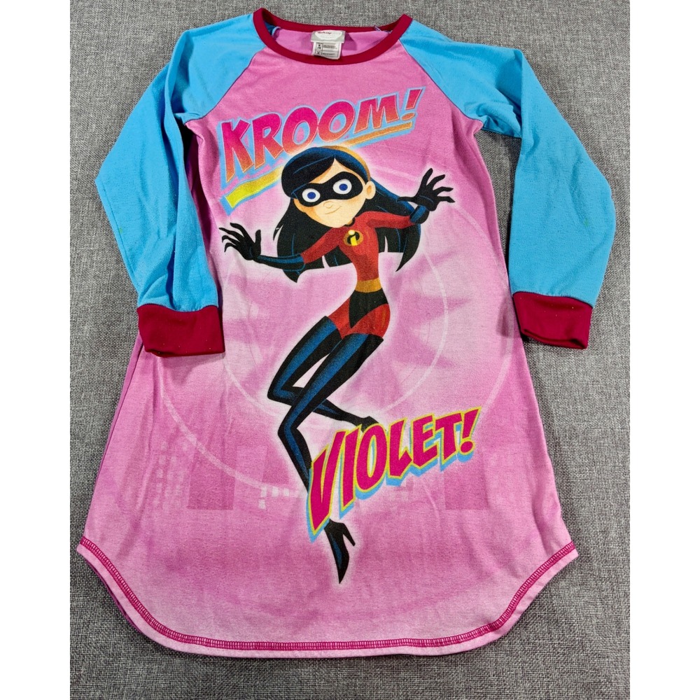 Disney Store Incredibles Violet Nightgown Raglan Pajama Dress Pink Blue Kids 7/8